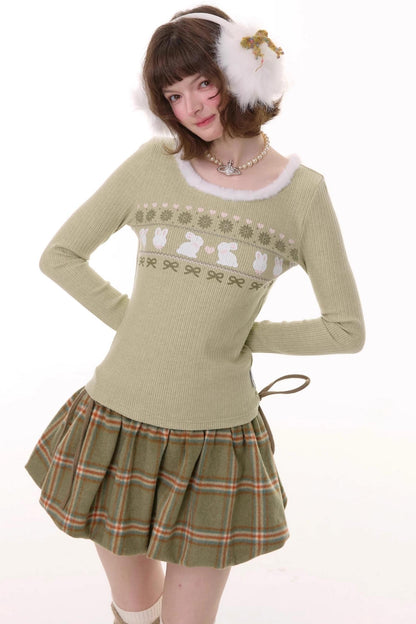 Slim Rabbit Print Knitted Base Shirt