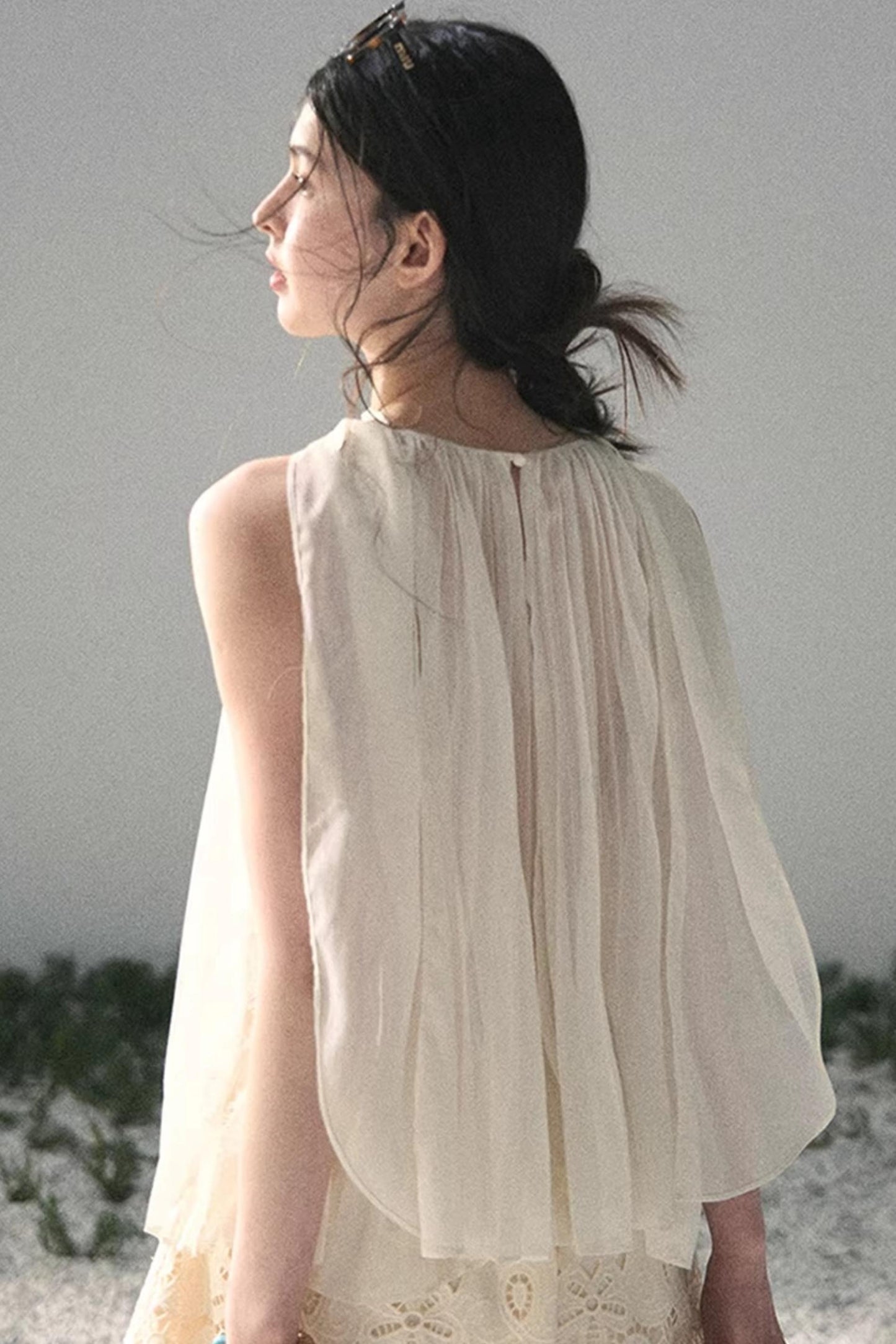 Summer Sheer Pleated Chiffon Shirt