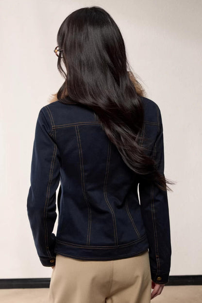 Fur Collar Patchwork Denim Jacket