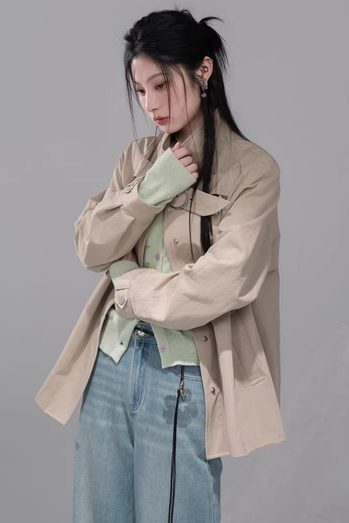 Milk Tea Cape Trench Coat