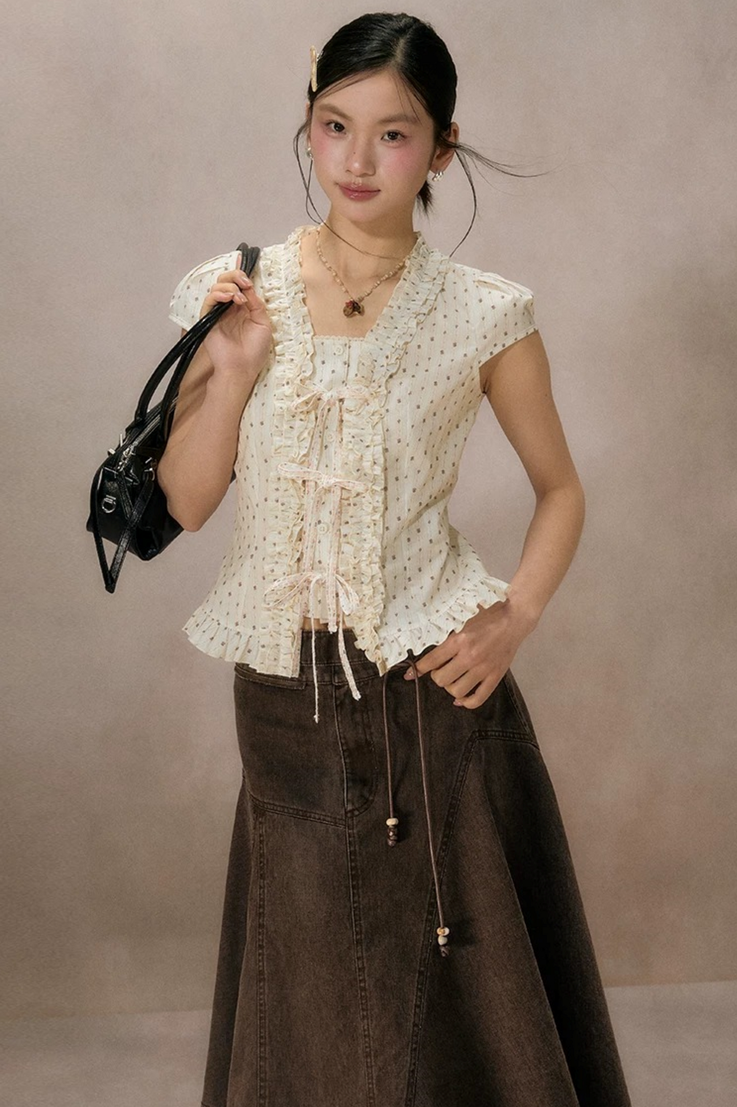 Ruffled Lace Trim Blouse