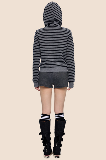 Striped Patchwork Hooded Cardigan