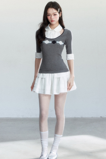 Retro Jacquard Knit Top Set-Up