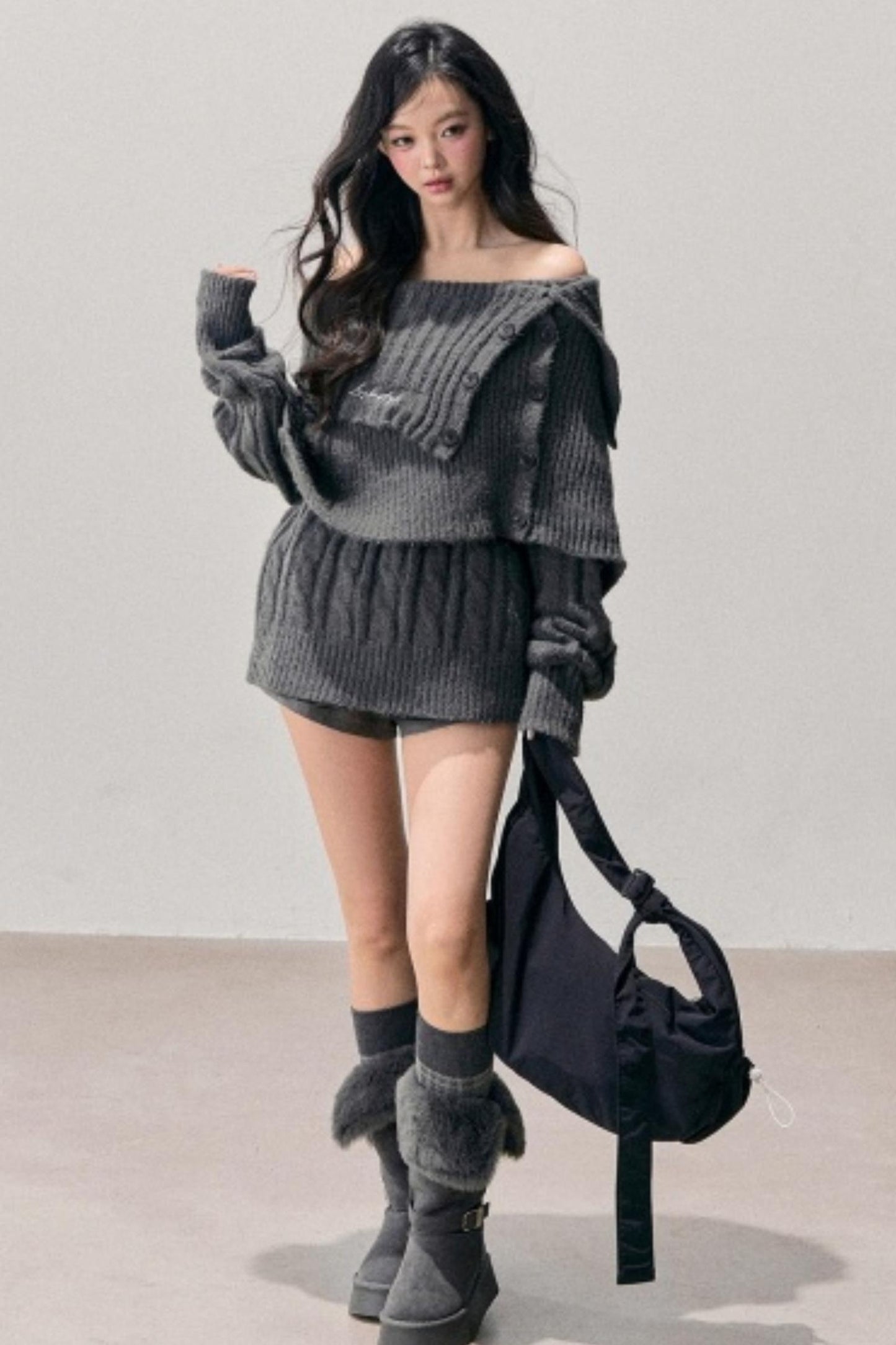One-Shoulder Knitted Sweater Set