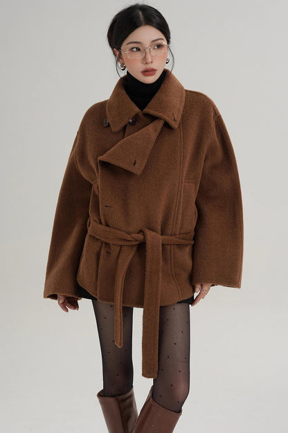 Elegant Woolen High-Waisted Coat