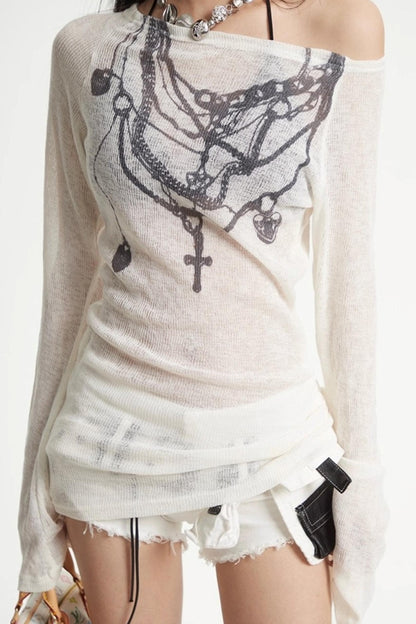 White Mesh Sleeve Top