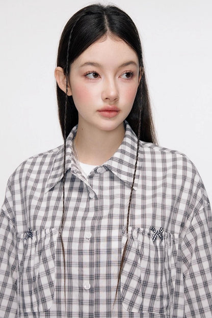 Vintage Bow Pocket Long-sleeved Shirt