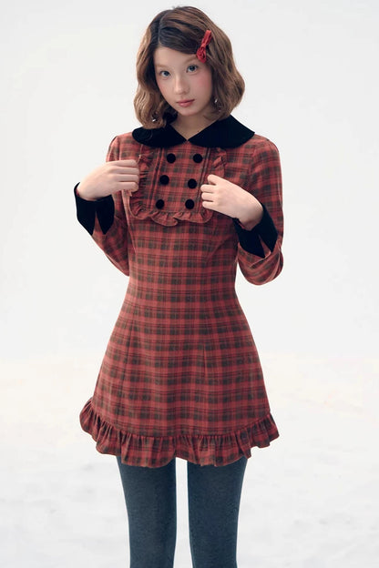 Red Plaid Velvet Doll Dress