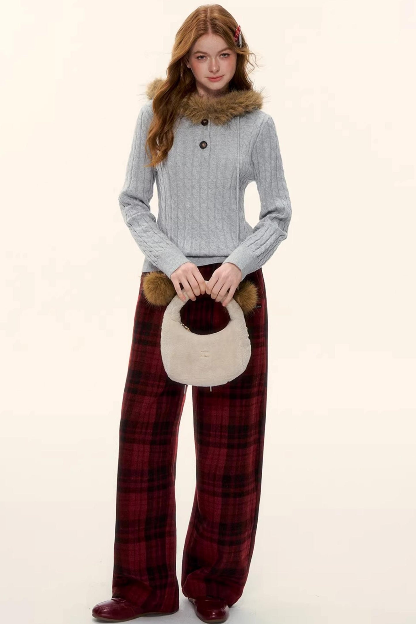 Woolen Plaid Fleece-Lined Pants
