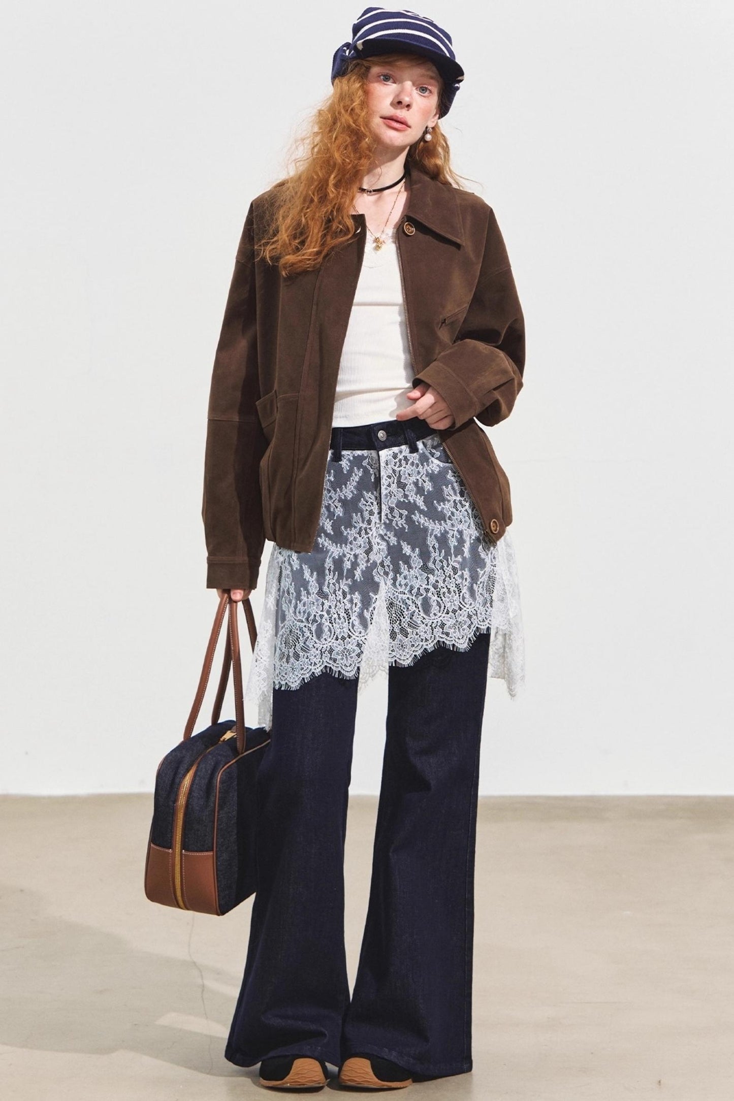 Fake Two Lace Curtain Bootcut Jeans