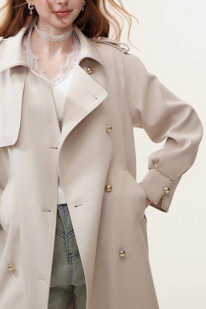 Oatmeal Chic Double-Breasted Trench Coat