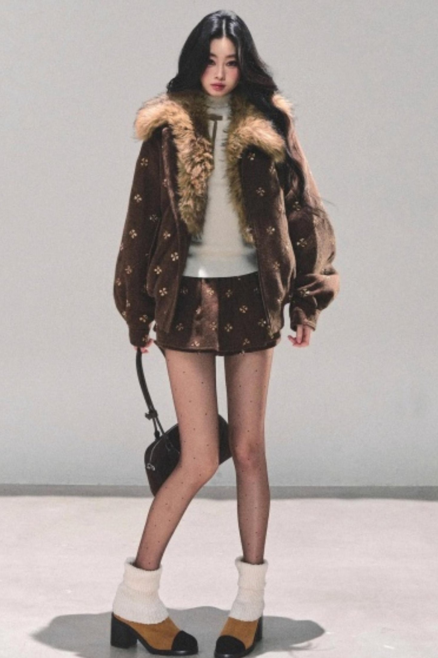 Maillard Wool Jacket With Skirt Set-Up