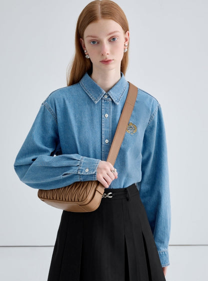 Washed Blue Bottomed Denim Shirt