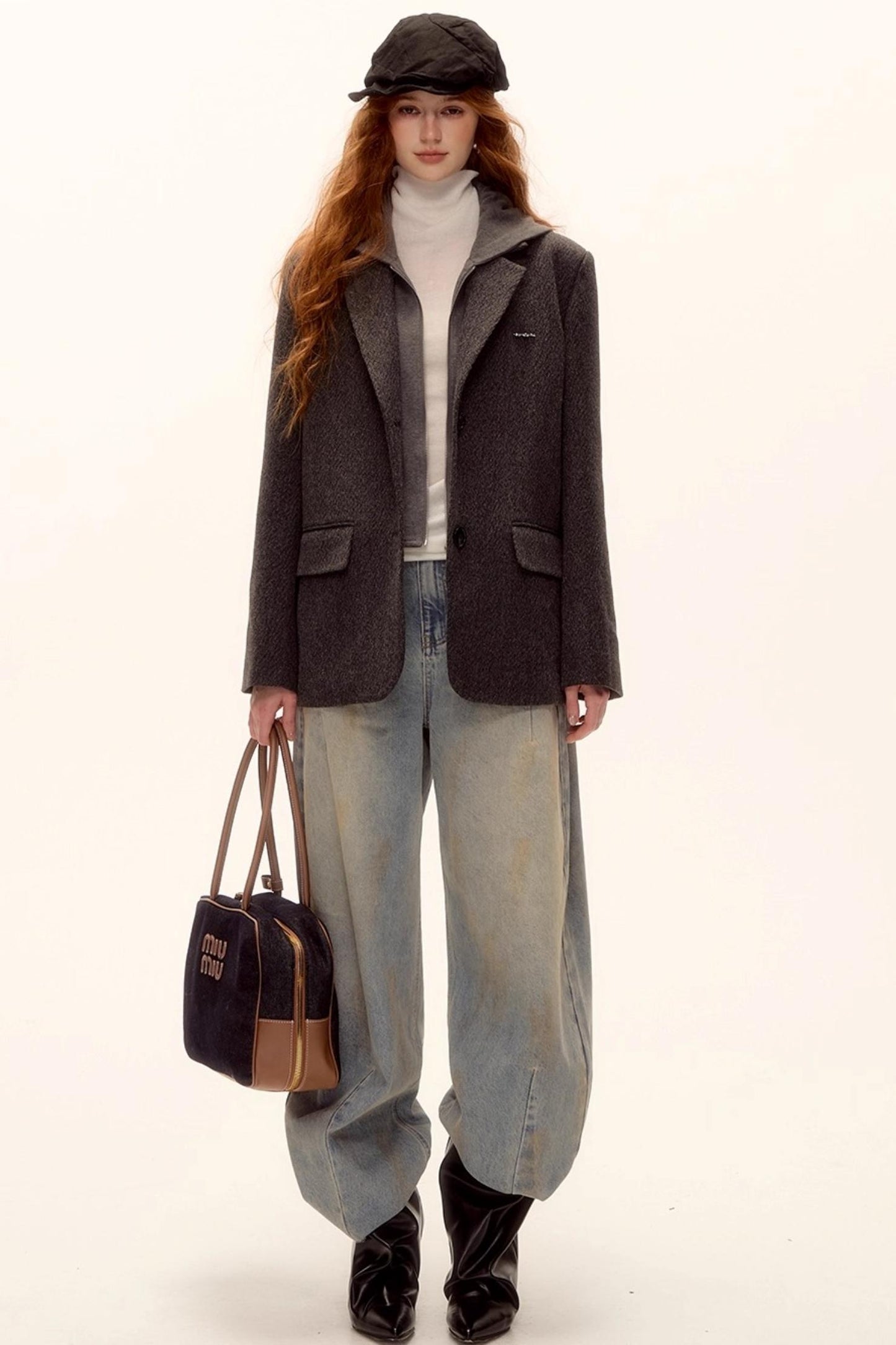 Gray Wool Hooded Blazer Jacket