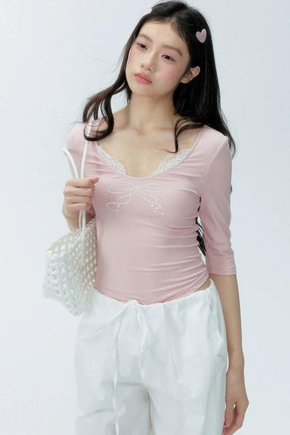 Lace Patchwork Knit Top