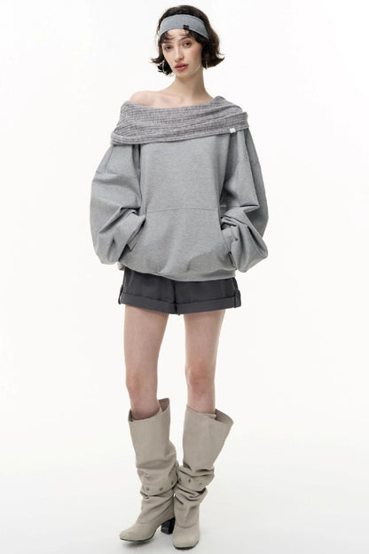 Slanted Shoulder Loose Pullover Sweatshirt
