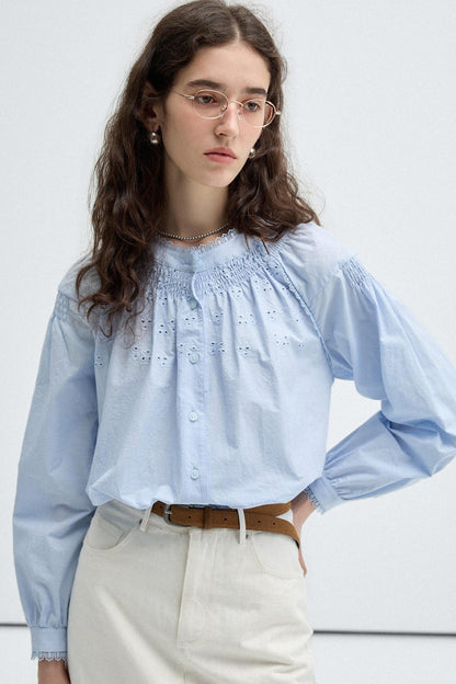 French Embroidered Cut-Out Lace Top