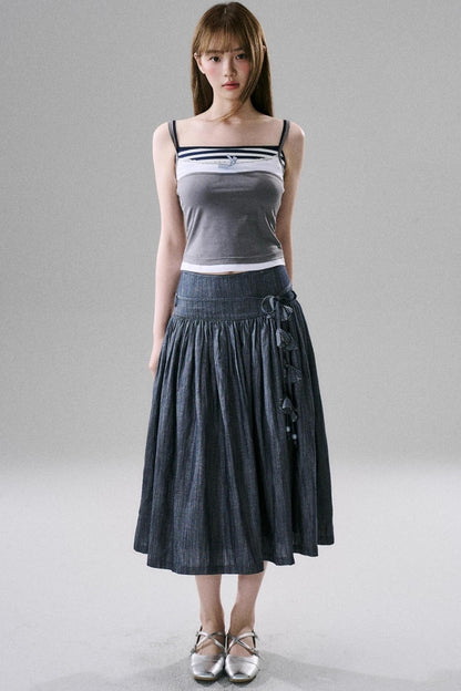 Soft Floral Belted Summer Skirt