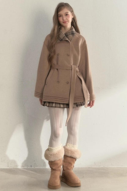 Plaid Double-Breasted Wool Coat