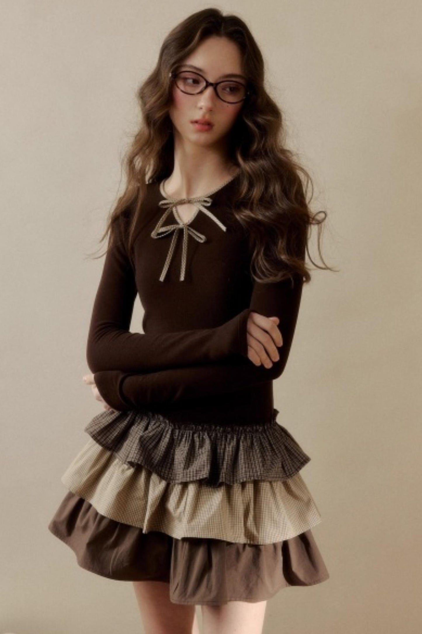 Retro Plaid Knit Tutu Skirt Dress