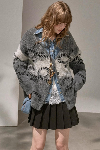 Bow Gradient V-Neck Knitted Cardigan