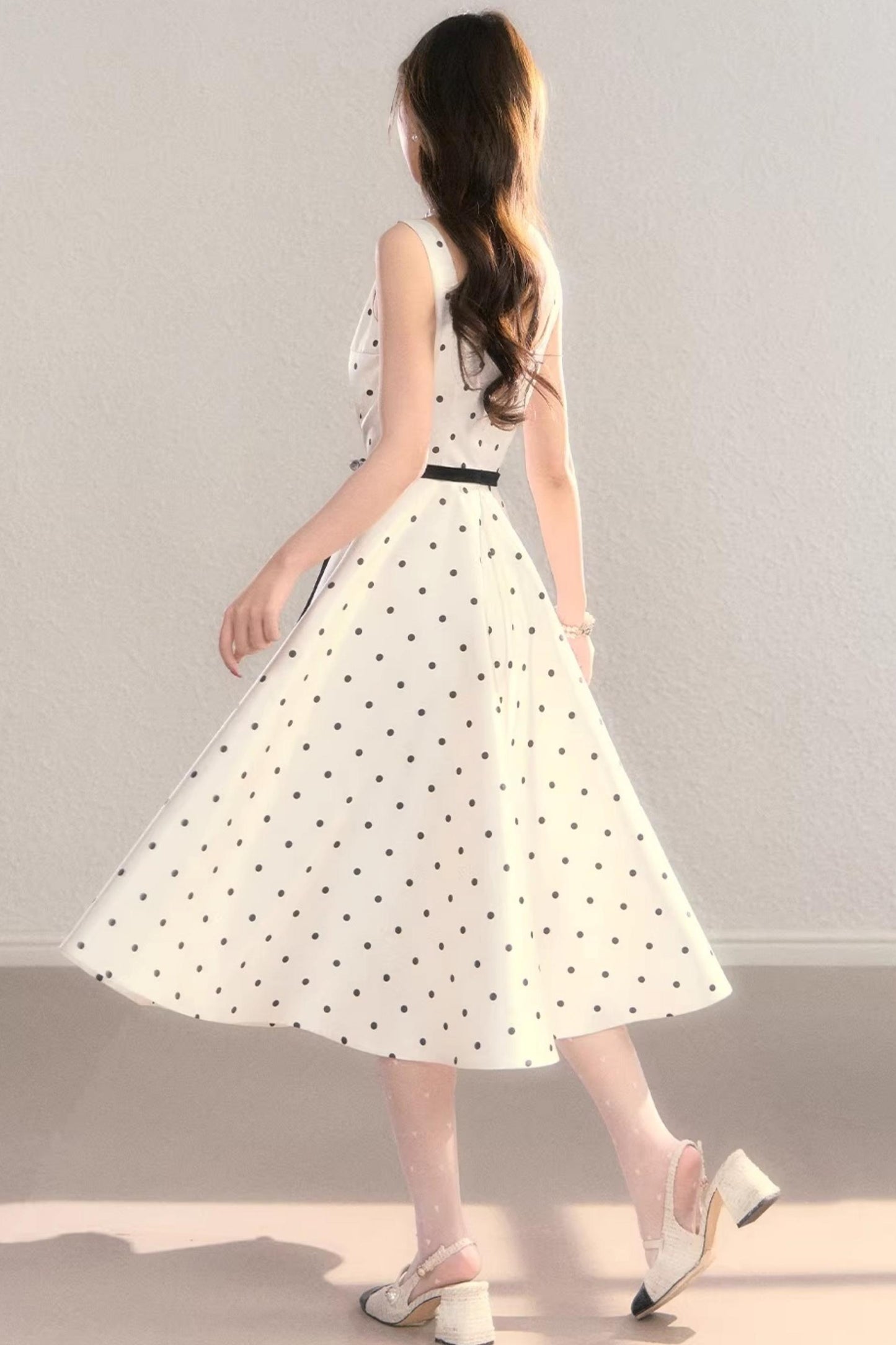 French Polka Dot A-Line Dress