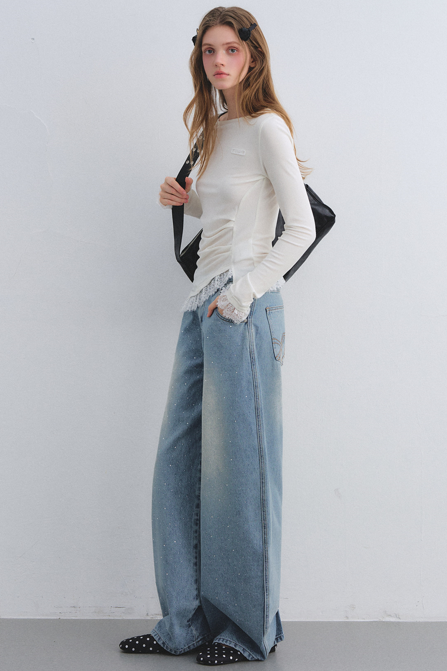 Spitzen-Patchwork-Taillierte Bluse