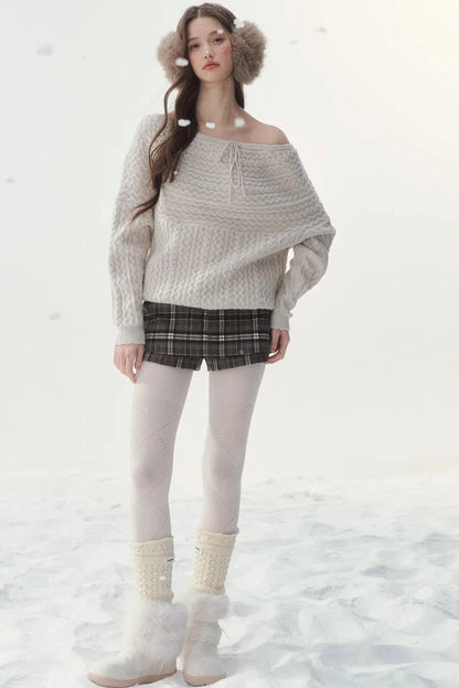 Vintage Twist Knit Off-Shoulder Sweater