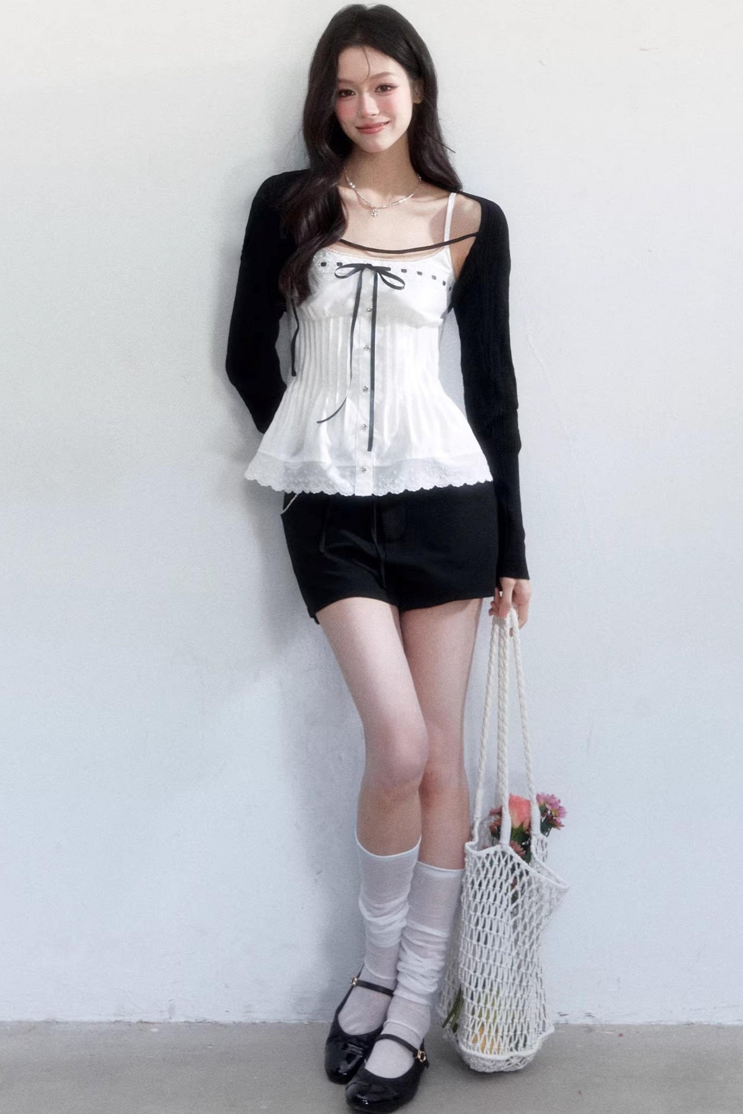 Black and White Ice Silk Two-Piece Set-Up