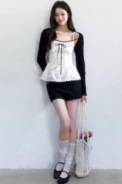 Black and White Ice Silk Two-Piece Set-Up