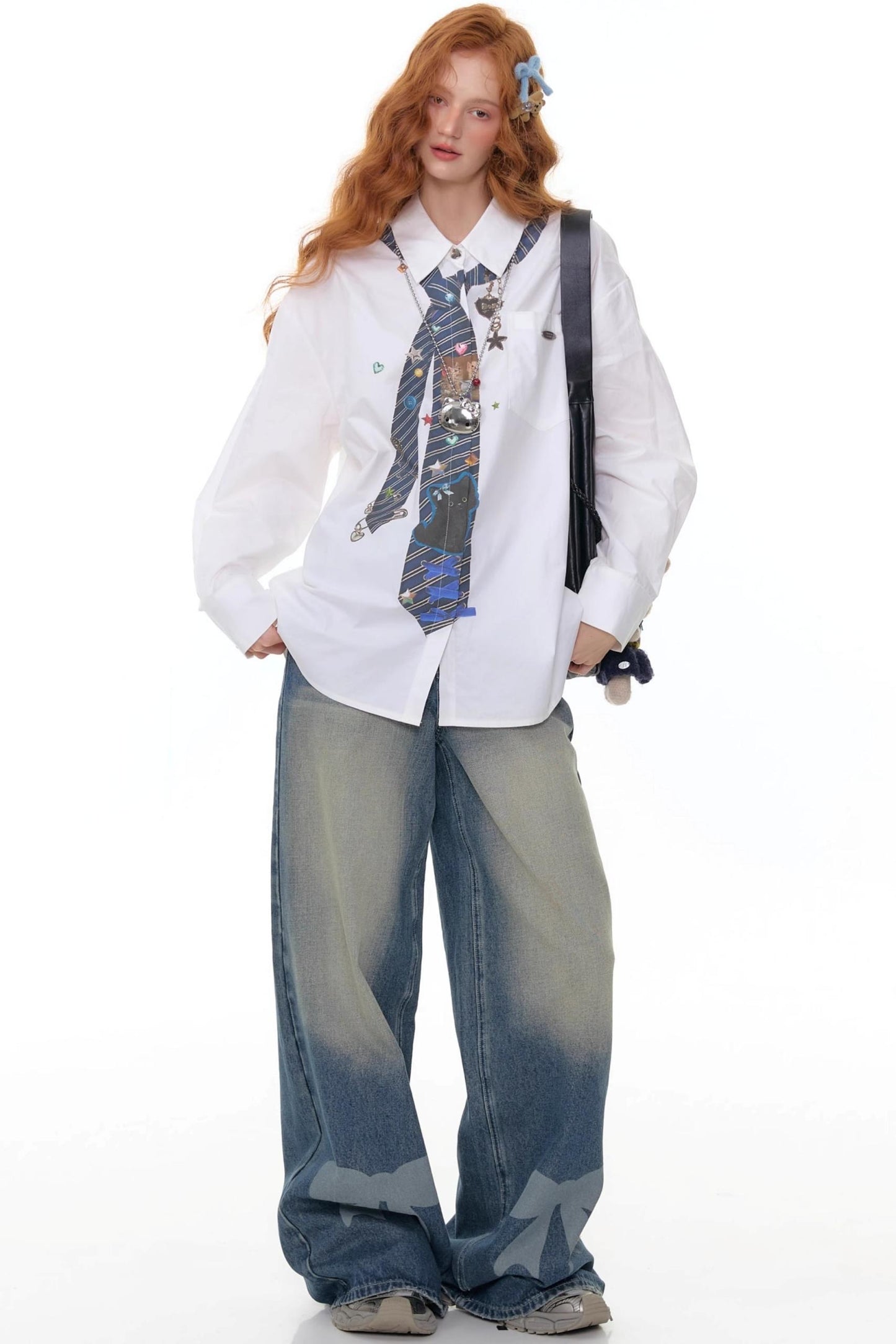 Retro Bow Design High-Waisted Denim Pants