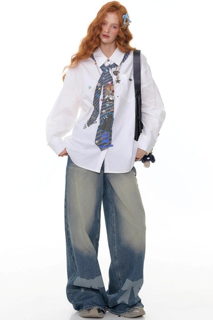 Retro Bow Design High-Waisted Denim Pants