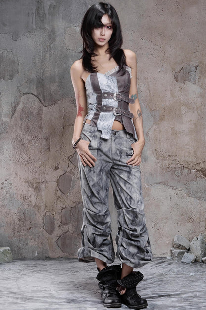 Vintage Distressed Slim Fit Trousers