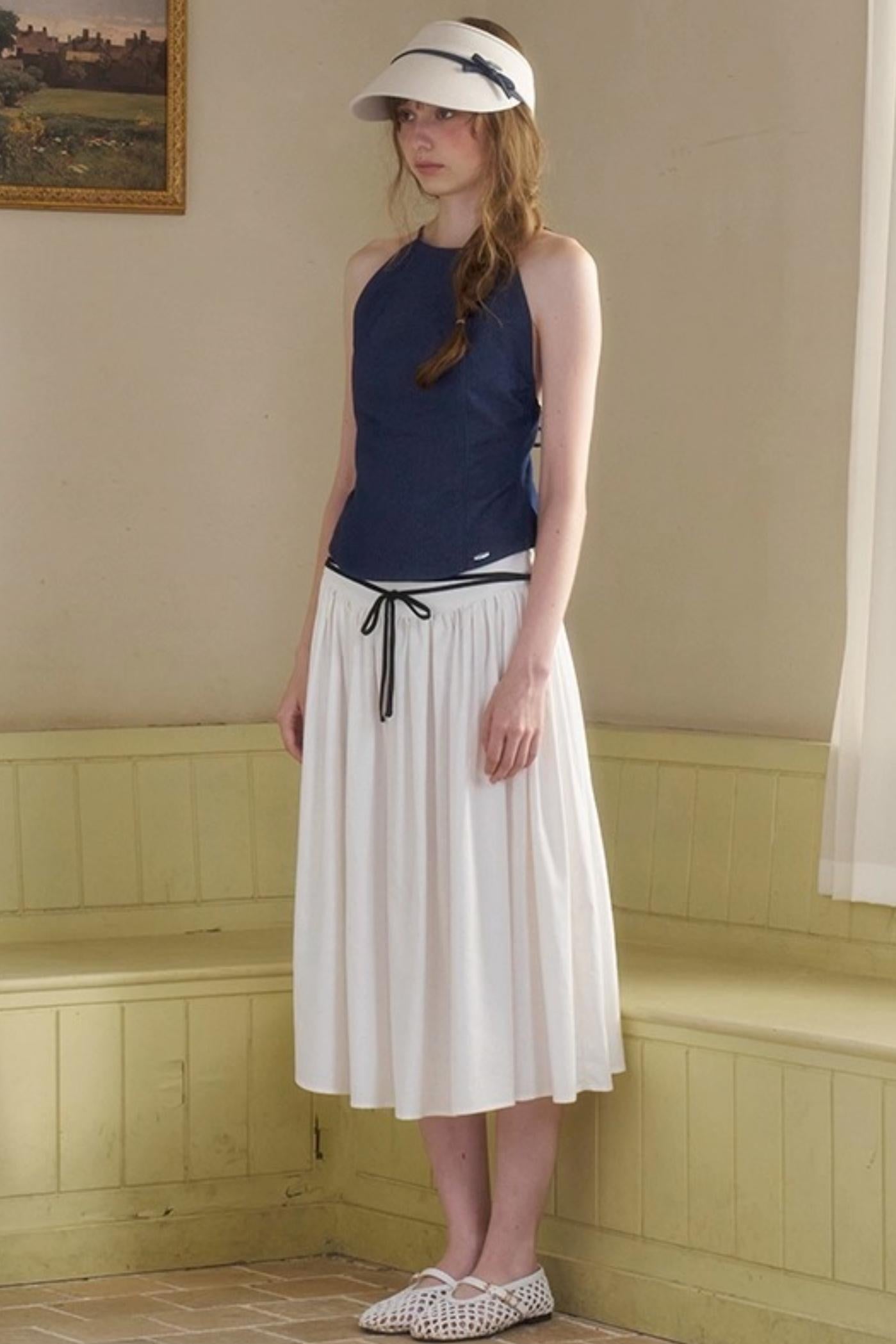 Cow Blue Pleated Denim Wide-Leg Pants Set-Up