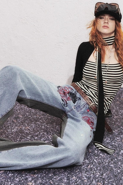 Fake Two Slimming Striped Knit Top