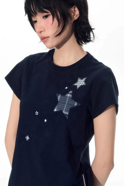 Star Patch Embroidered Short Sleeve Top