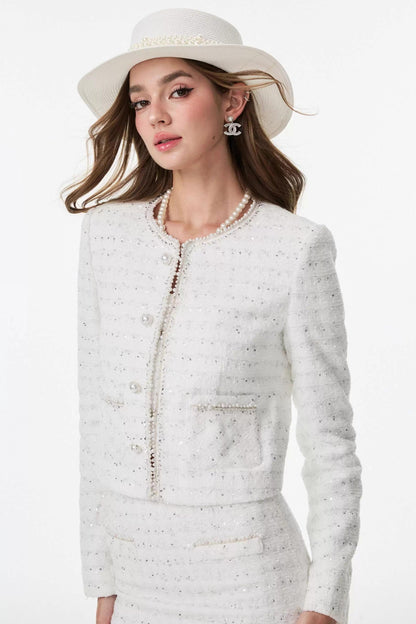 White Small Fragrance Three-Piece Slimming Jacket Set-Up