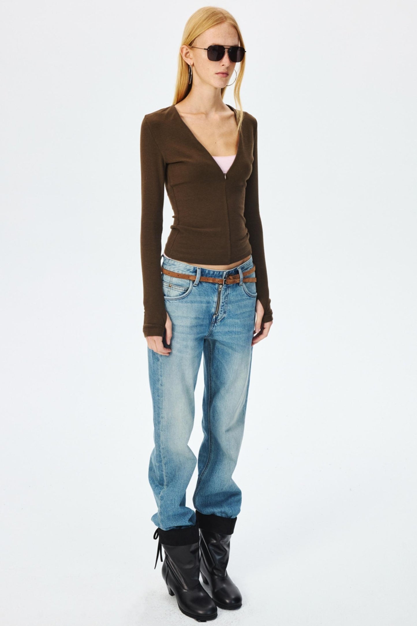 Narrow Suede Cowhide Brown Belt