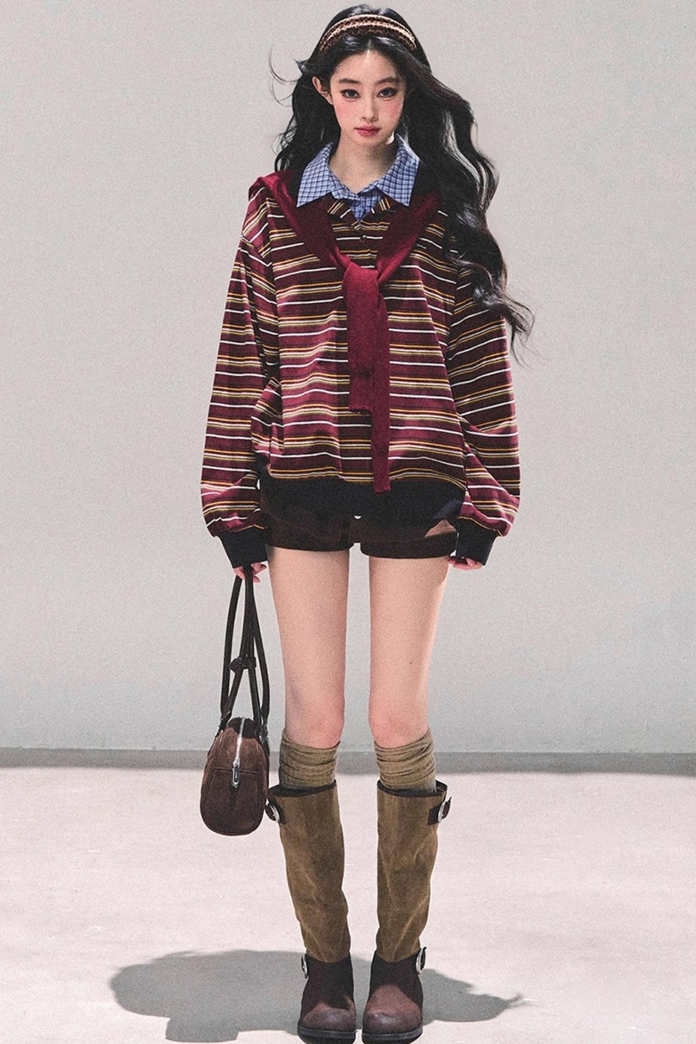 Striped Polo Collar Top