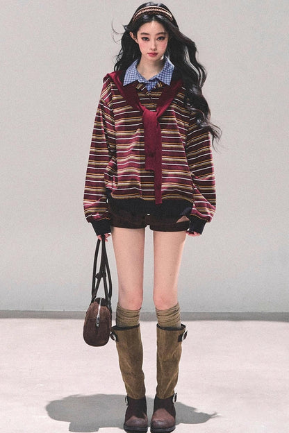 Striped Polo Collar Top