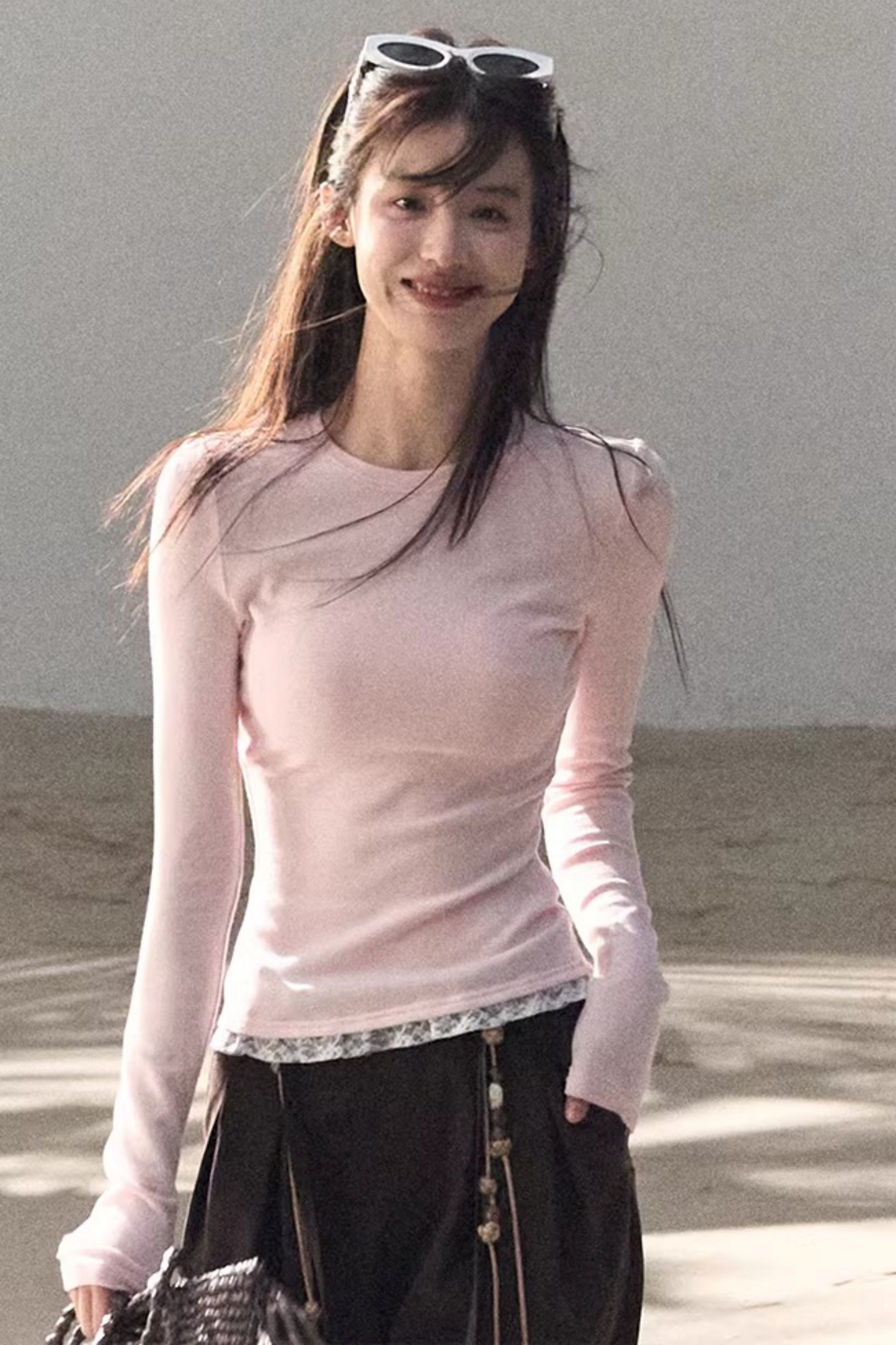 Lange Hose aus plissiertem Mikro-Samt