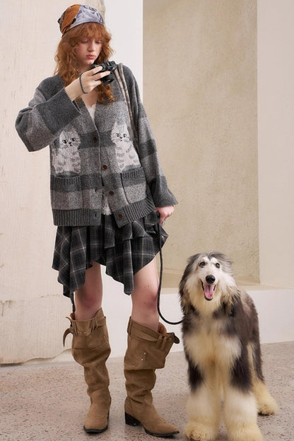 Symmetrical Striped Knitted Cardigan Jacket