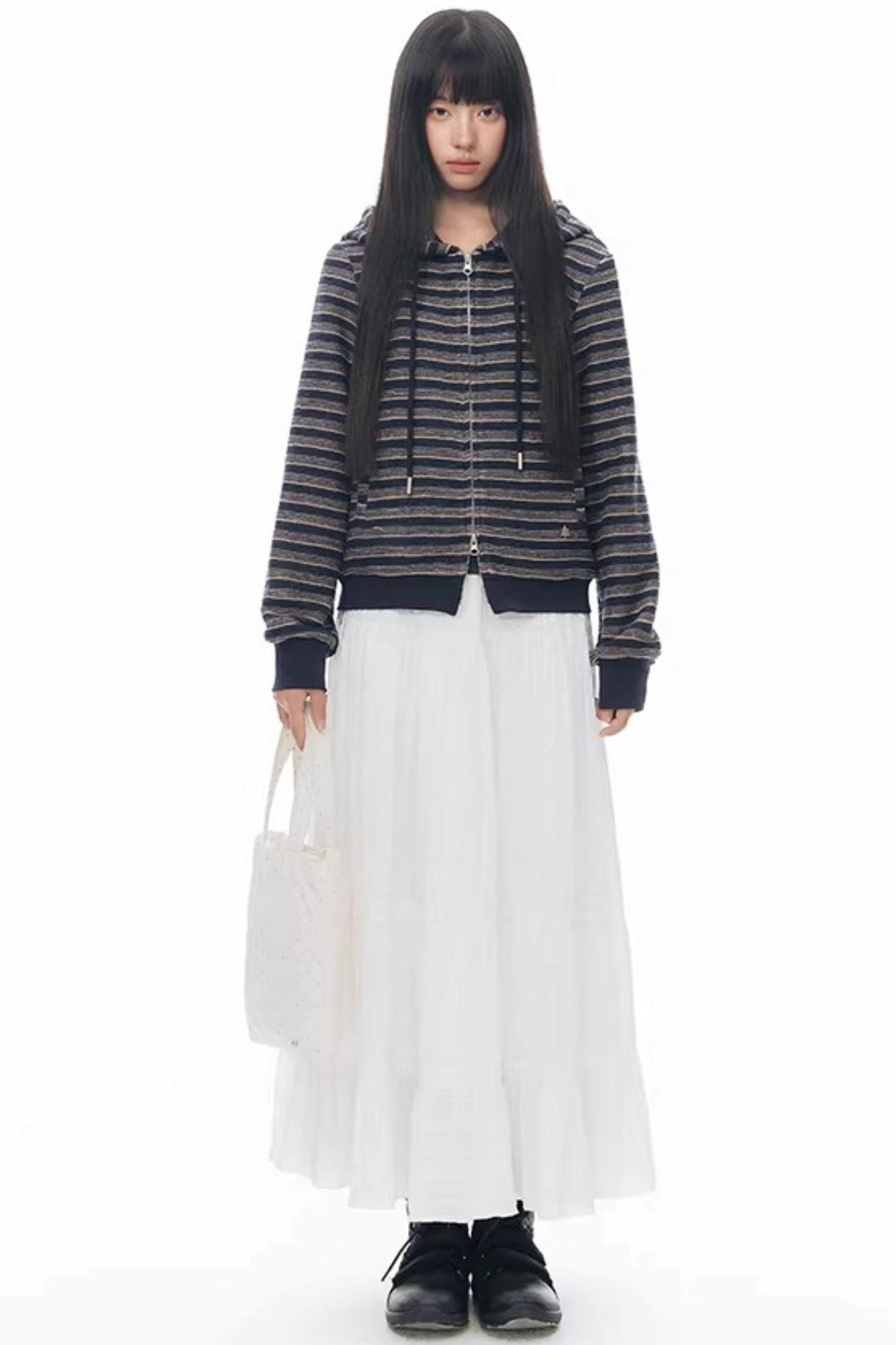 Striped Textured Hooded Sweatshirt