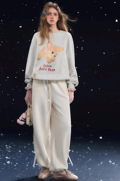 Velvet-Feel Cuffed Lantern Casual Pants