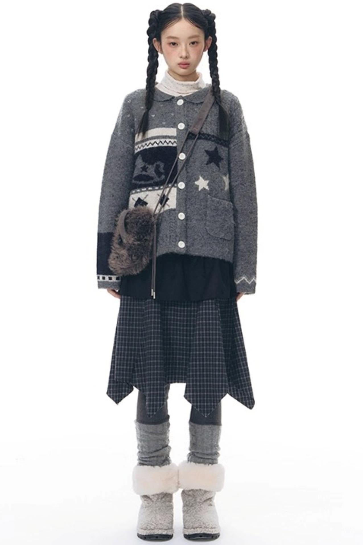 Doll Collar Knitted Cardigan