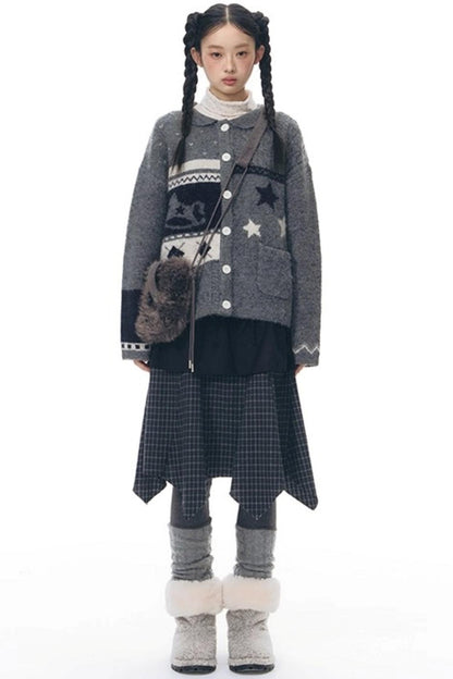 Doll Collar Knitted Cardigan