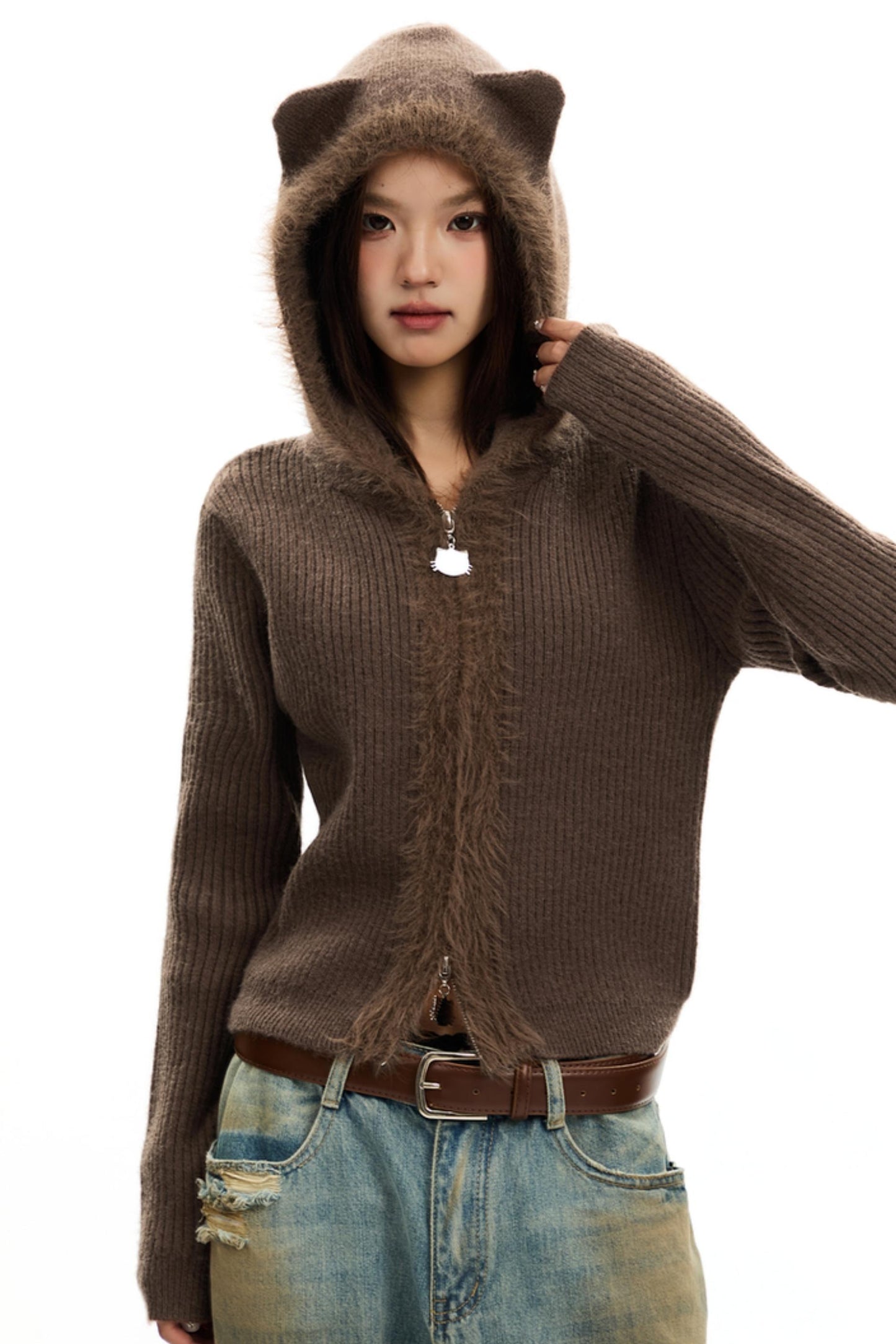 Vintage Bear Hooded Sweater Top