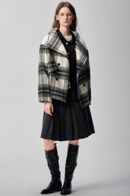 Large Lapel Plaid Woolen Coat