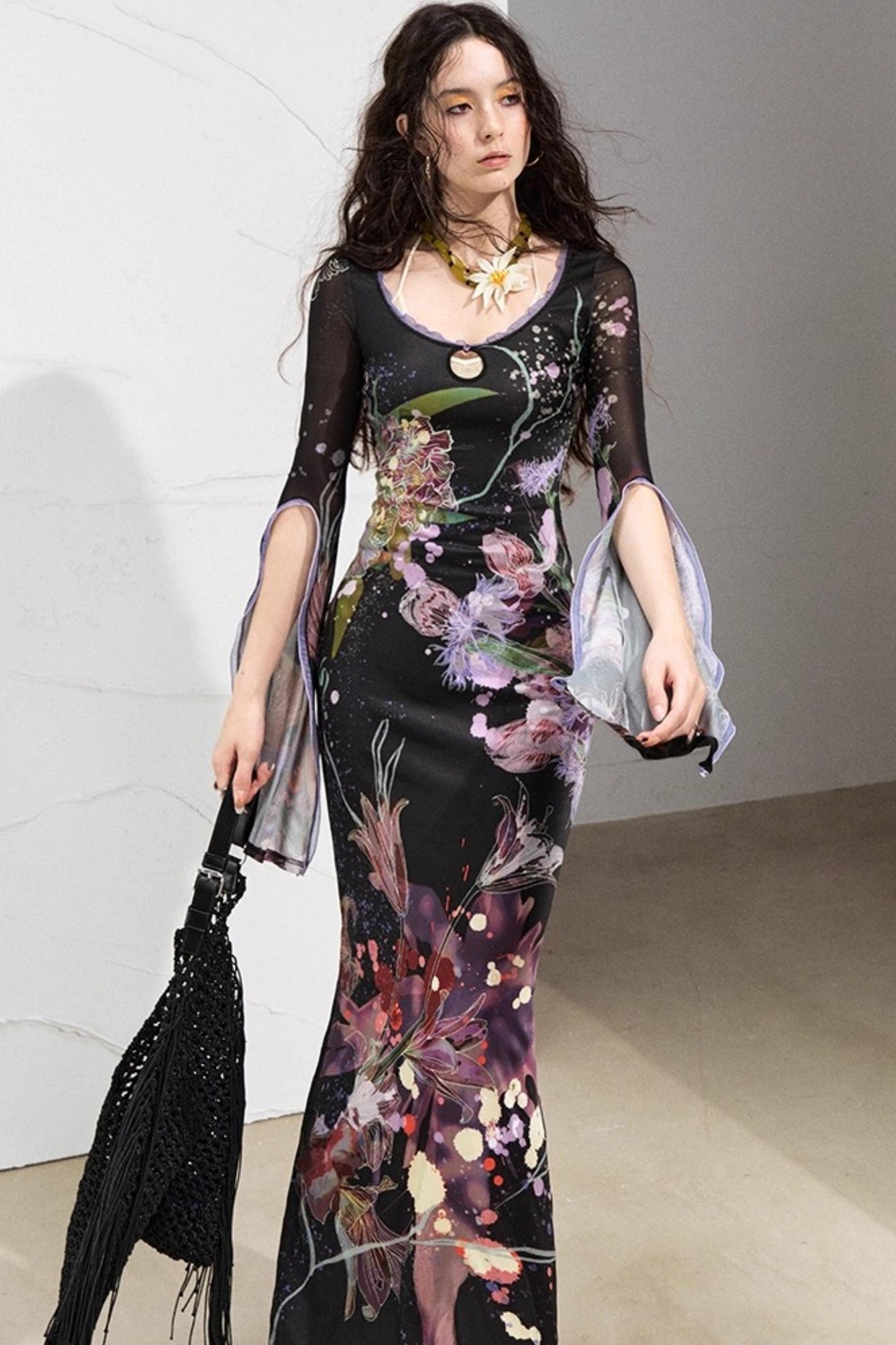 Floral Elegance Side-Slit Dress