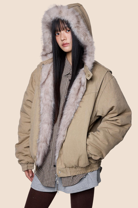 Carved Fluffy Collar Jacket